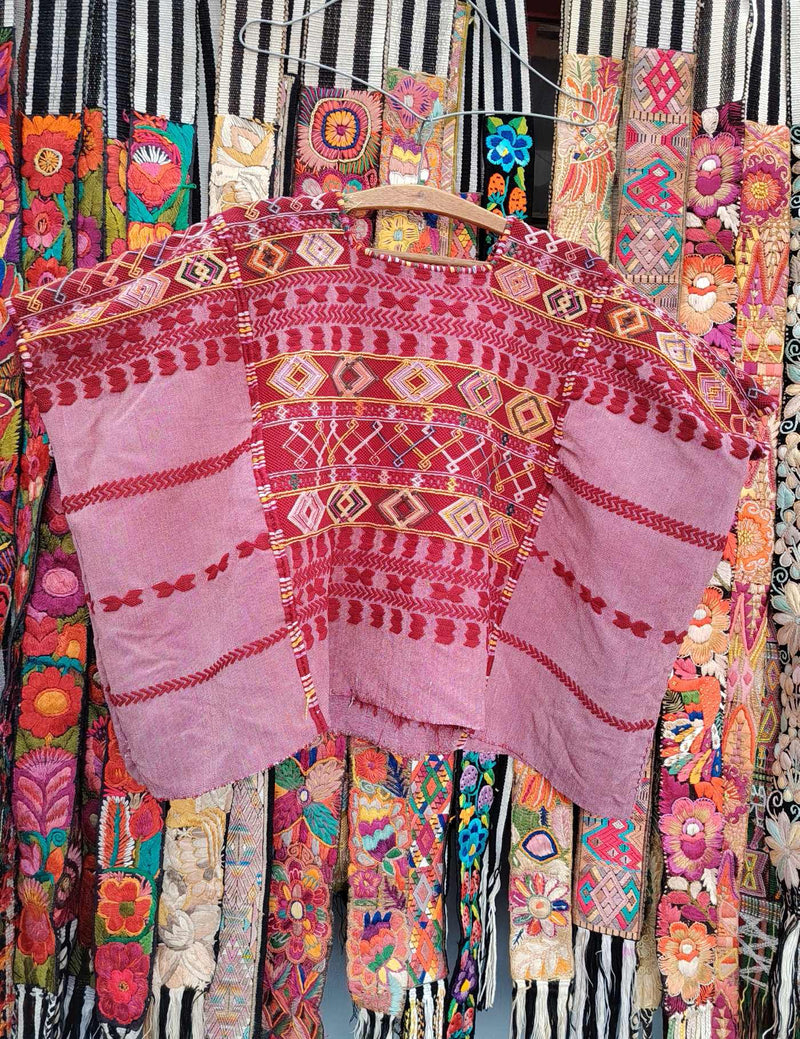 Burgundy and Pink Colotenango Huipil #10-403