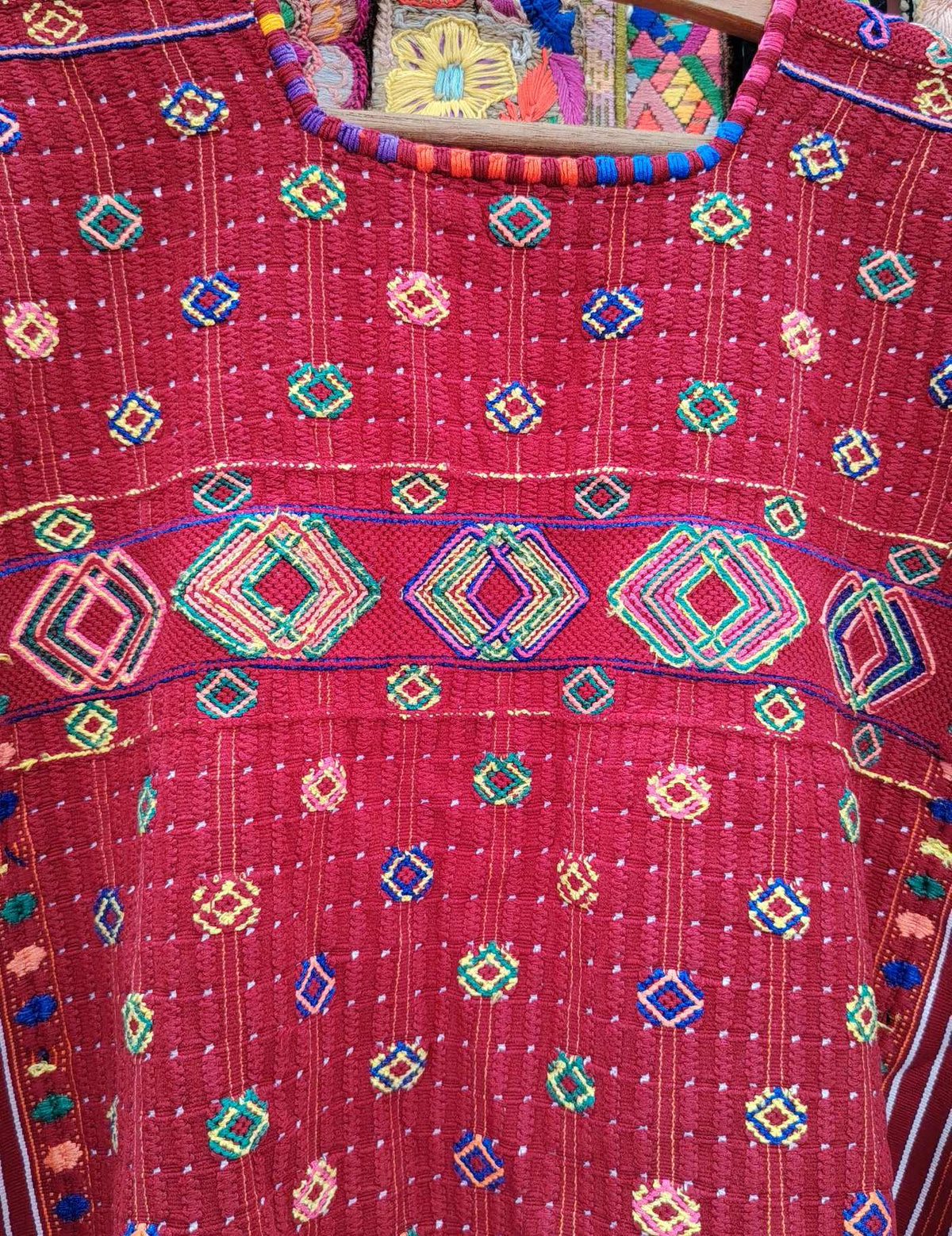 Burgundy small motifs Colotenango Huipil #10-413