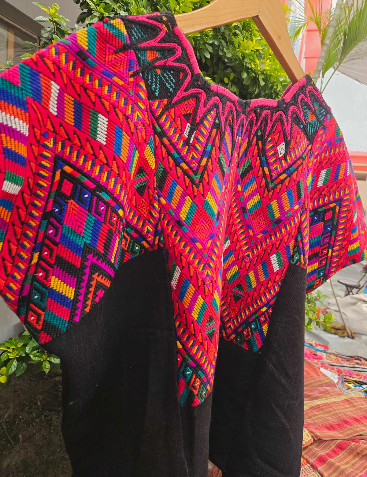 Colourful on Black Chichicastenango Huipil #10-420