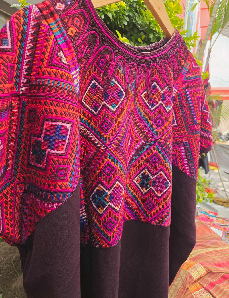 Silk Geometric embroidery Chichicastenango Huipil #10-421