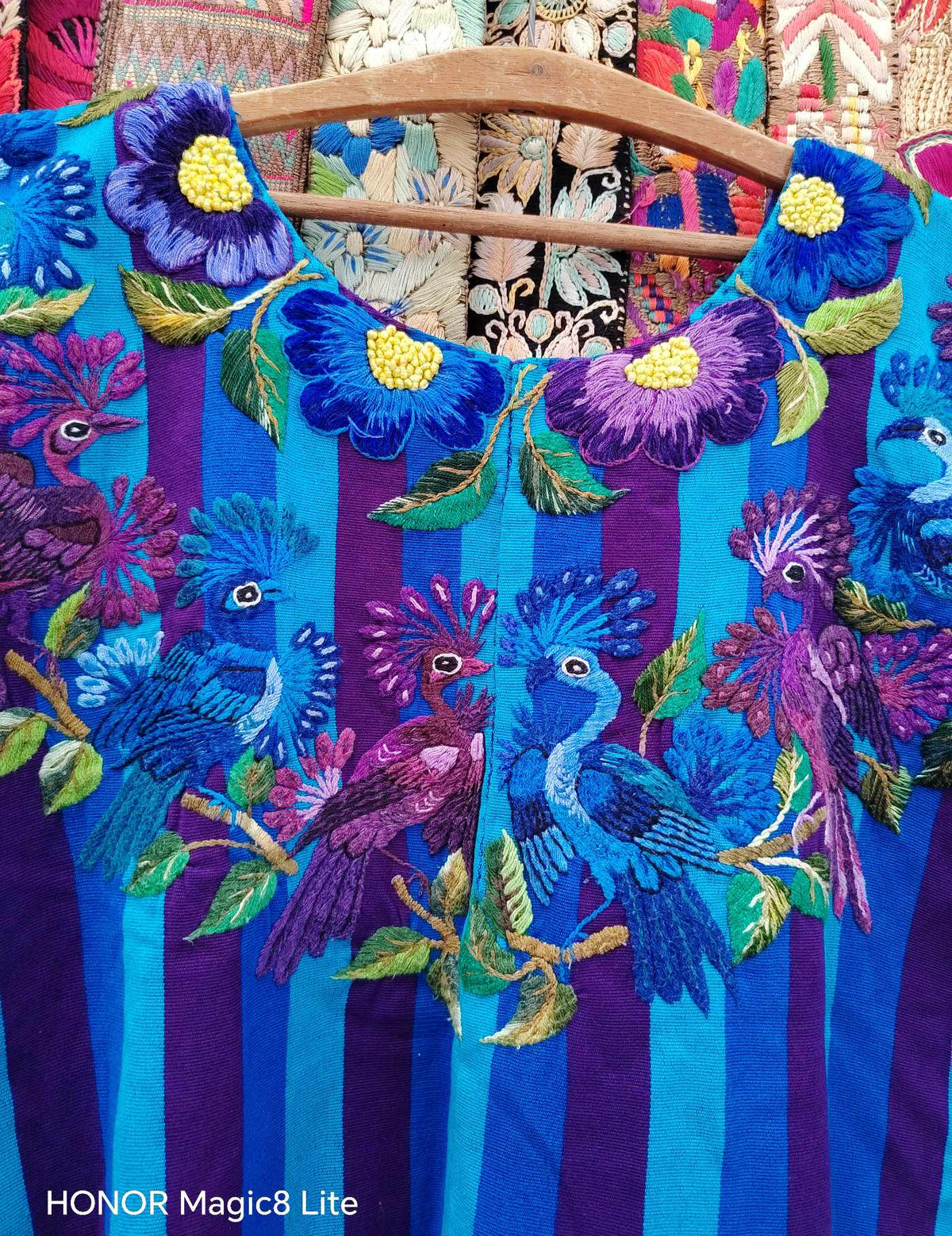 Blue and Berry Peacocks Santiago Huipil #10-425