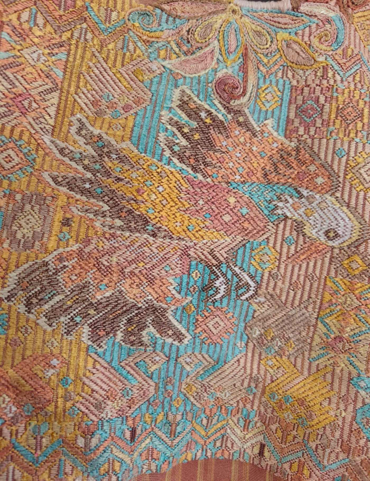Geometric brown birds Chichicastenango Huipil #10-446