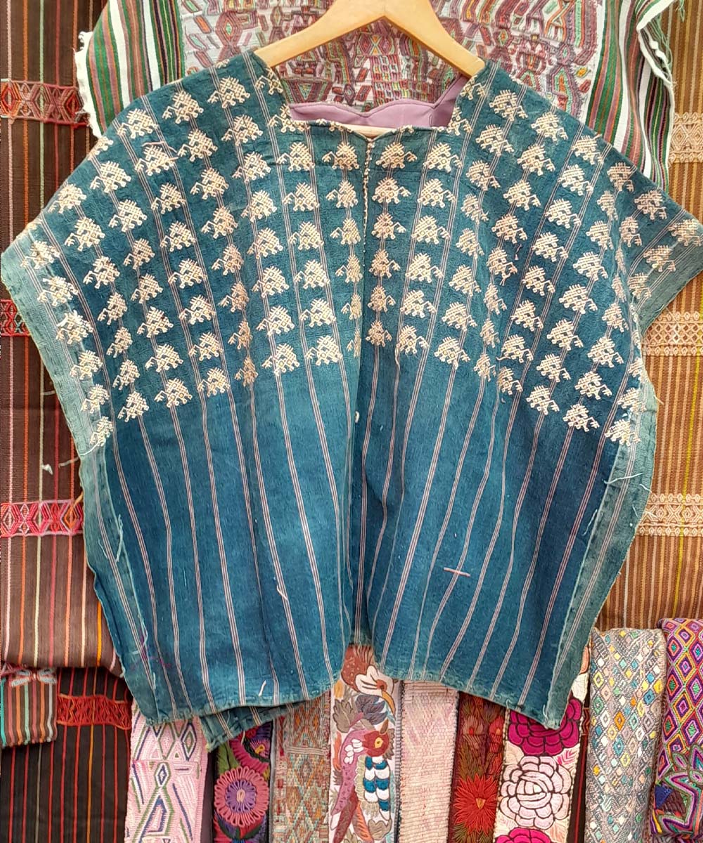 Indigo Nahuala huipil with lions