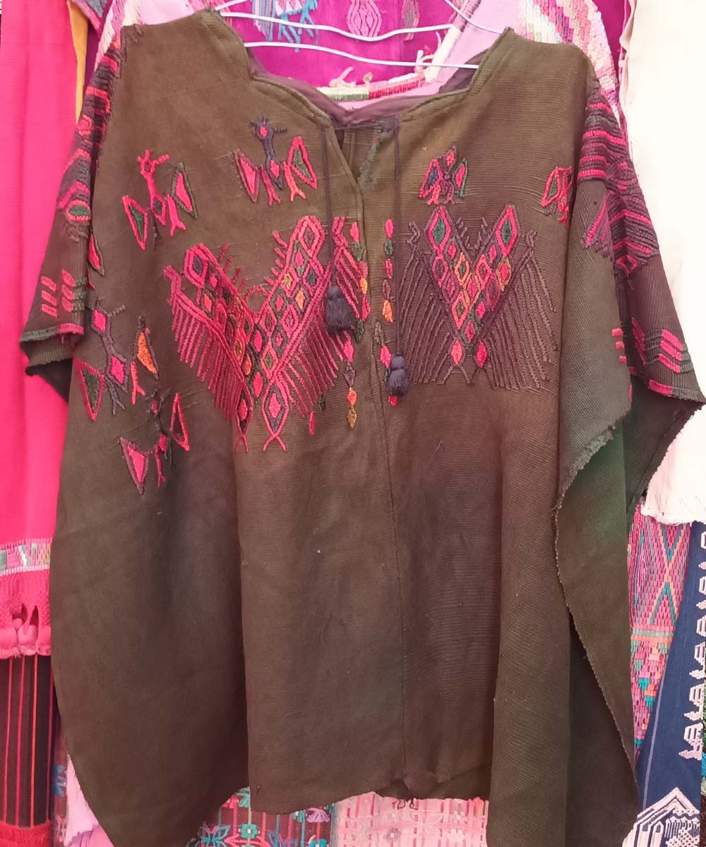 Embroidered Guatemalan huipil textile