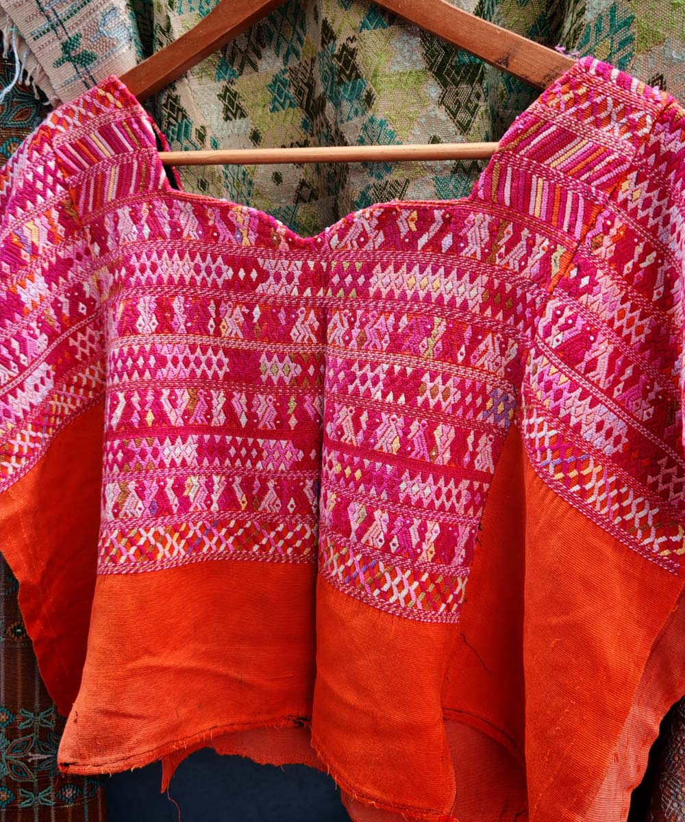 Bright red San Juan Cotzal huipil