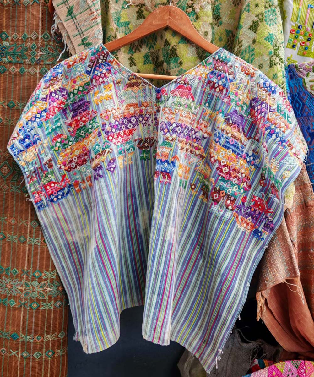 Pale indigo striped Nahuala huipil