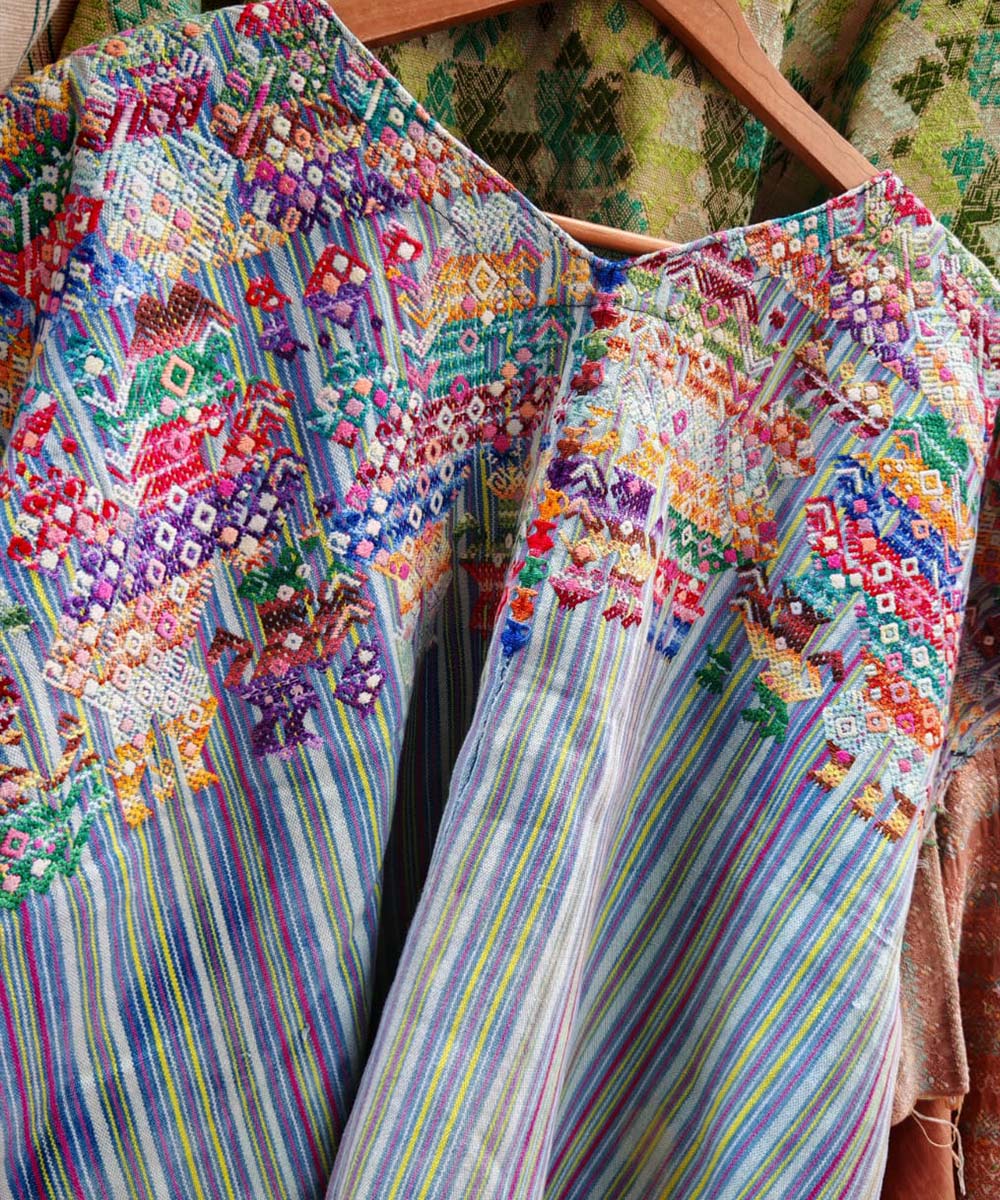 Pale indigo striped Nahuala huipil