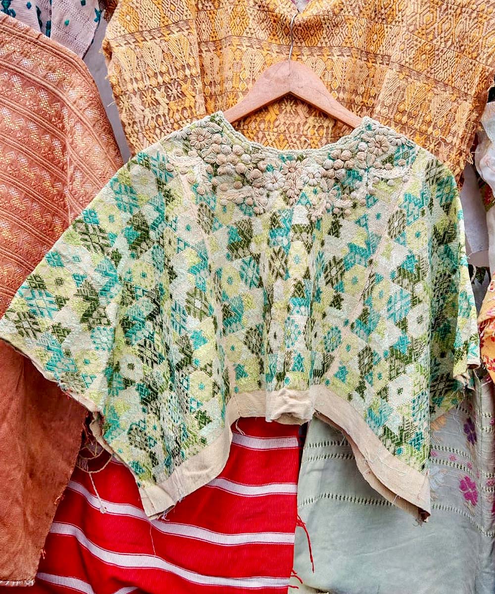 Green yellow and white Coban huipil