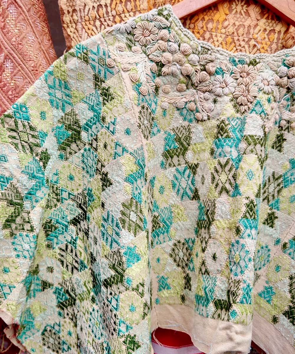 Green yellow and white Coban huipil