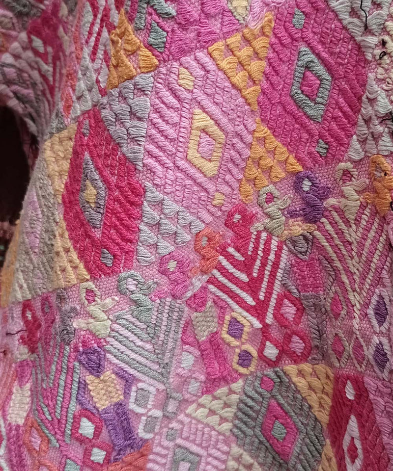Pink Coban huipil with floral neckline