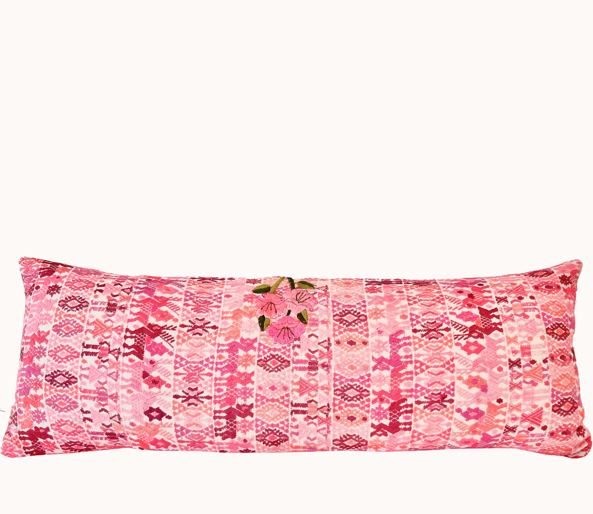 Embroidered Guatemalan huipil textile repurposed into a pillow