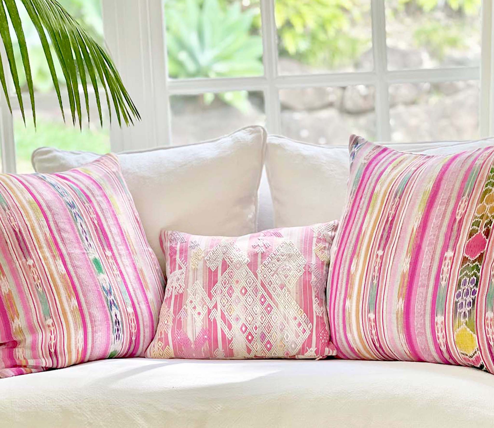 Embroidered Guatemalan huipil pillow - vintage textile