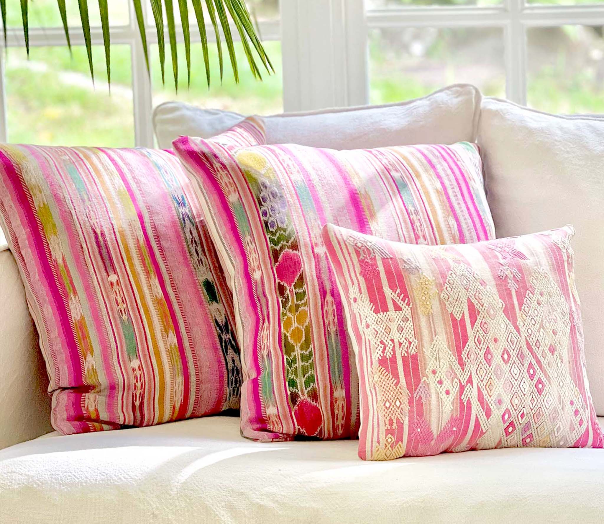 Embroidered Guatemalan huipil pillow - vintage textile