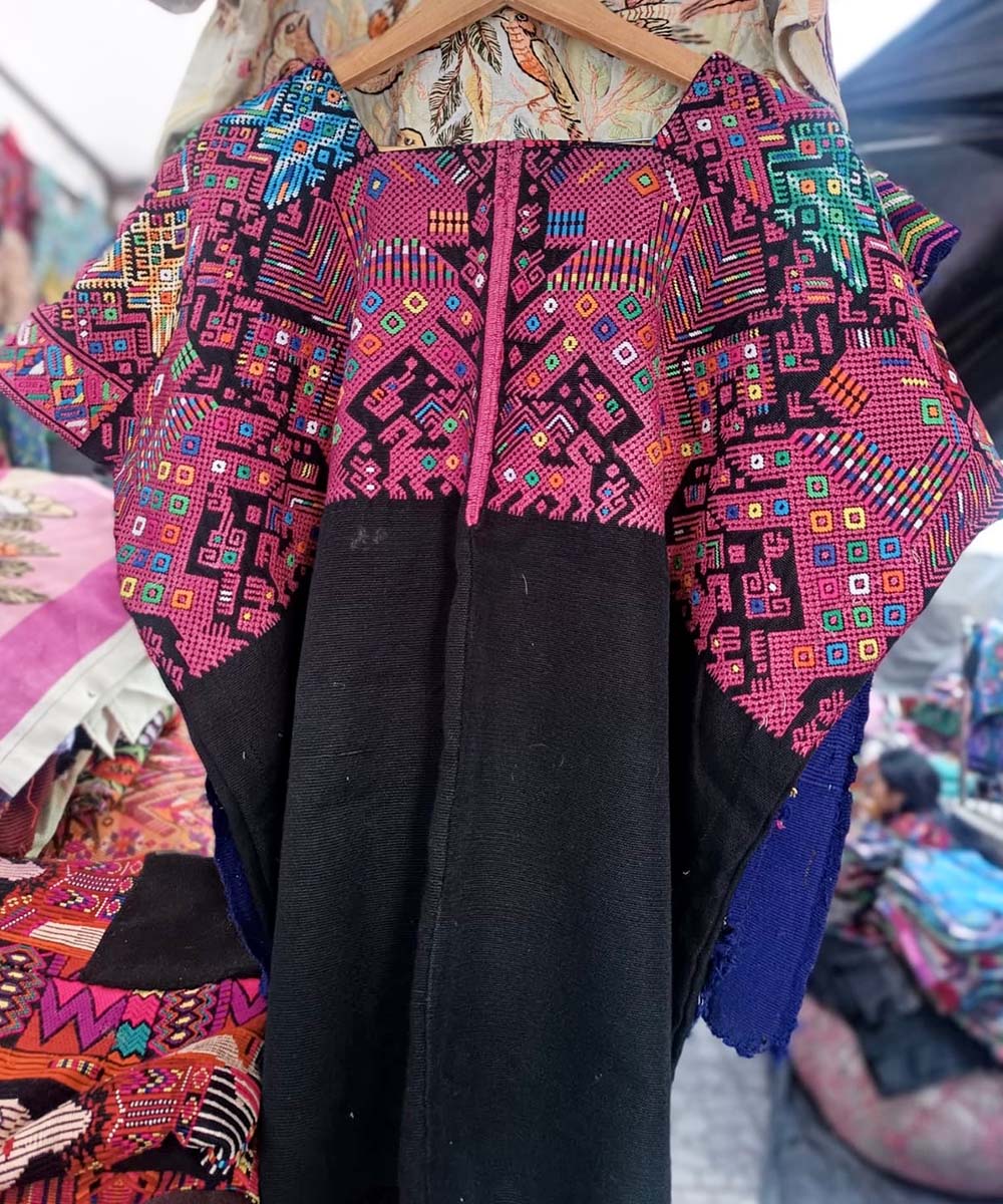 Vintage Guatemalan huipil with handwoven Mayan embroidery
