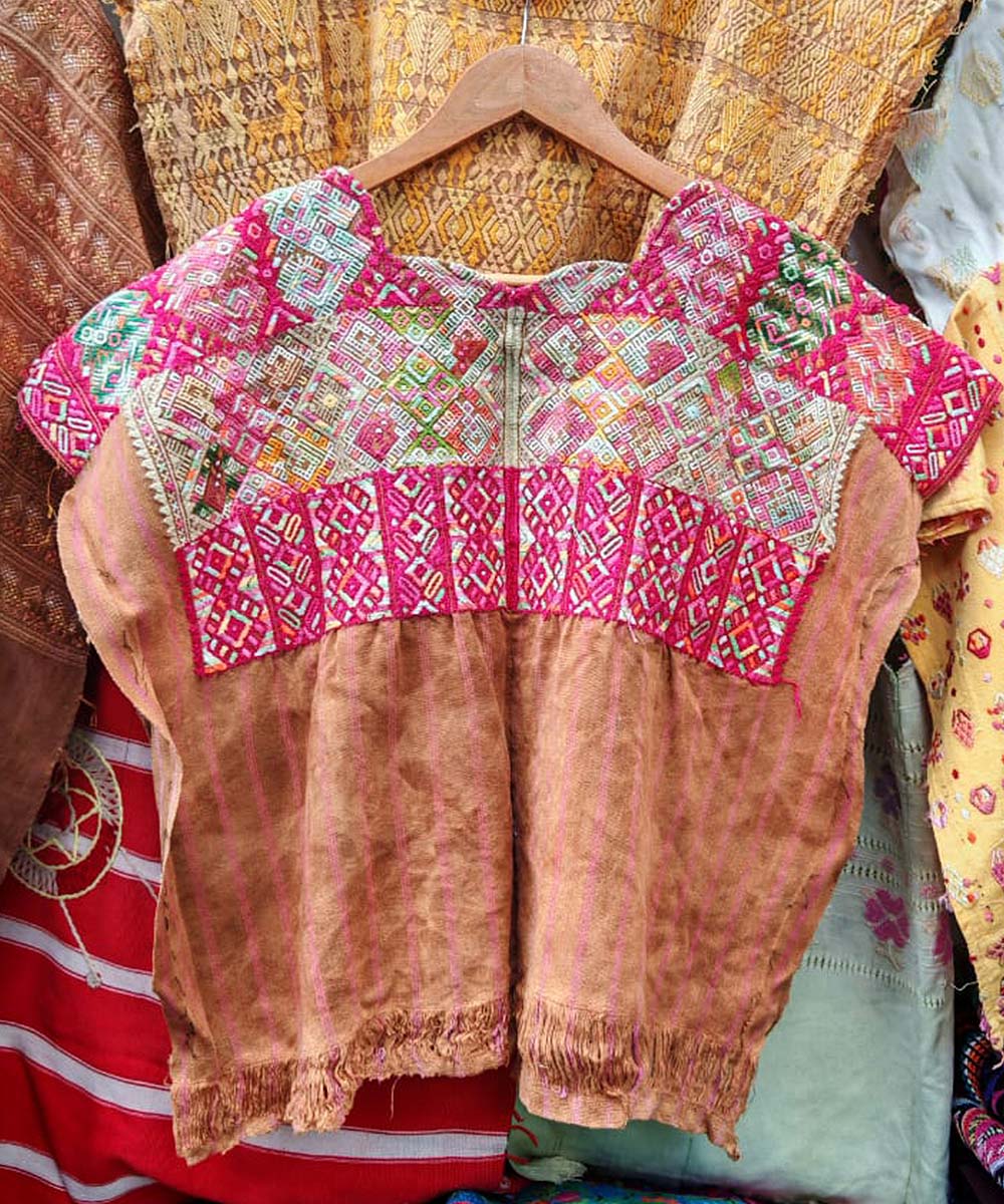 Vintage Guatemalan huipil with handwoven Mayan embroidery