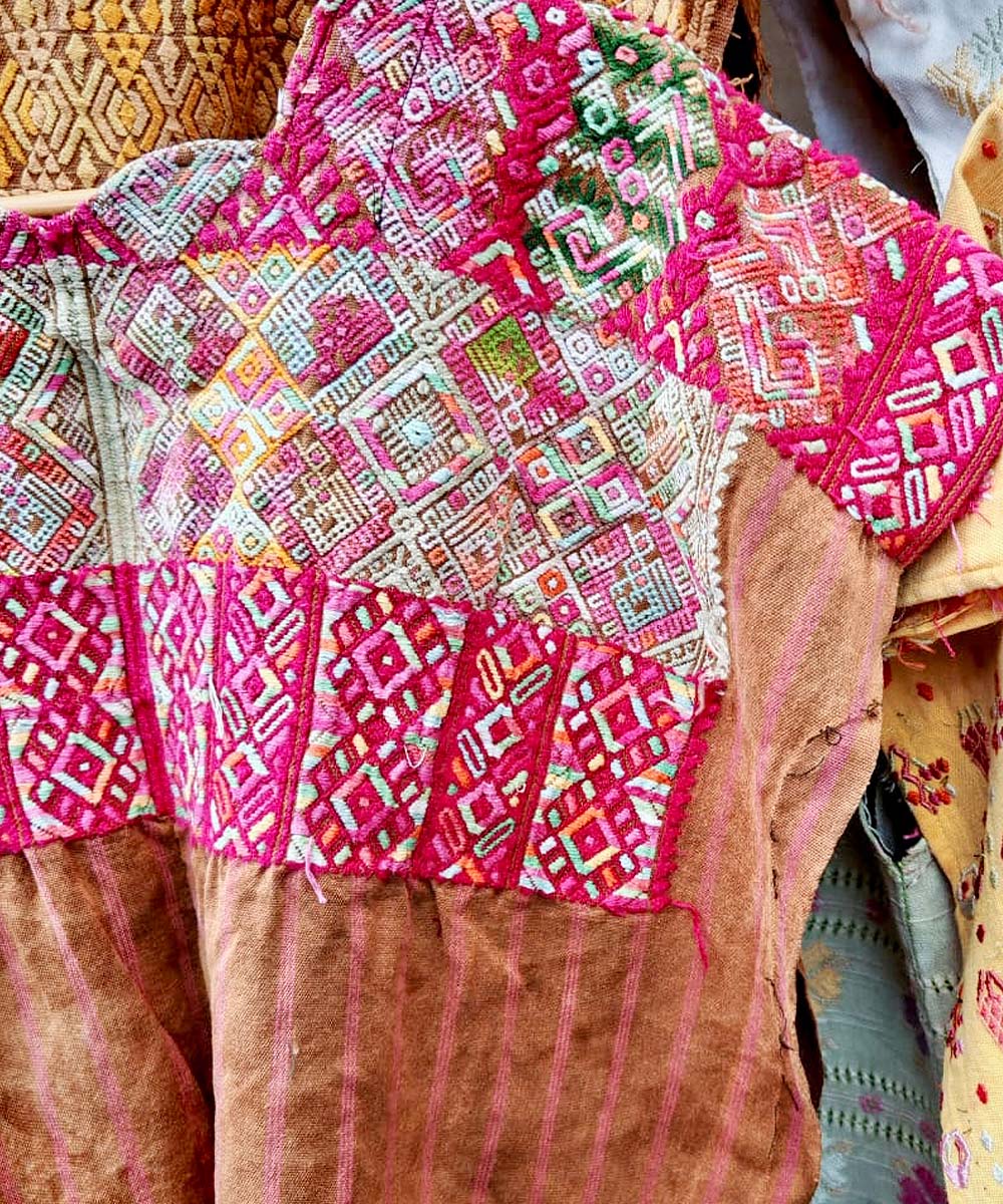 Vintage Guatemalan huipil with handwoven Mayan embroidery