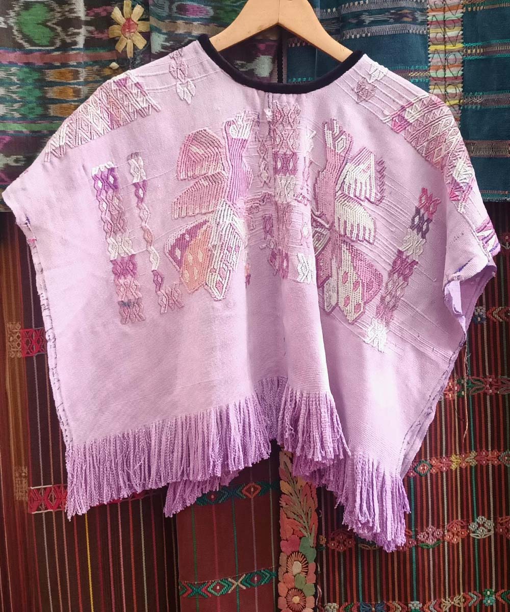 Pale pink Chajul huipil with hummingbirds
