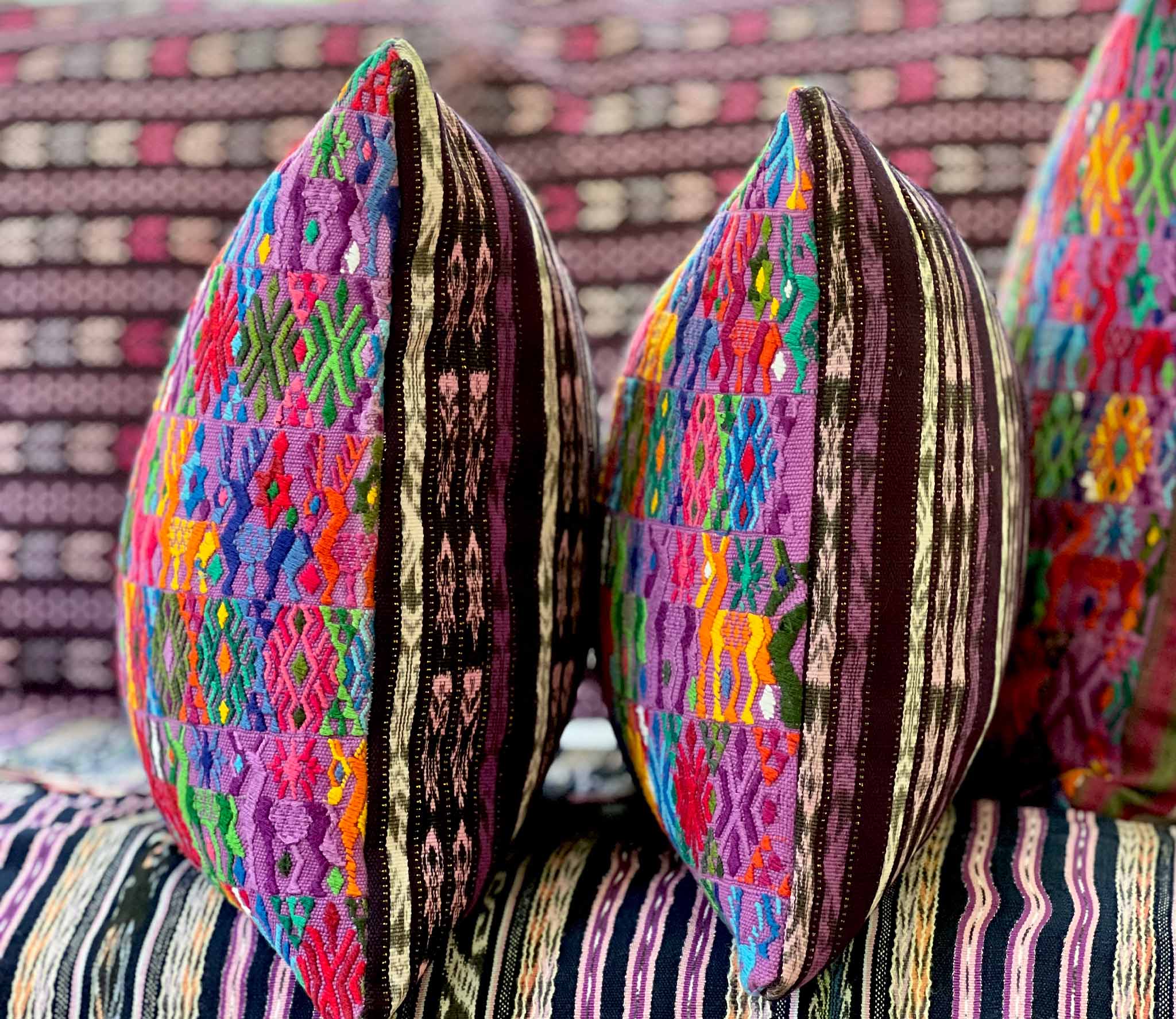 Pillow made from vintage Guatemalan huipil textiles