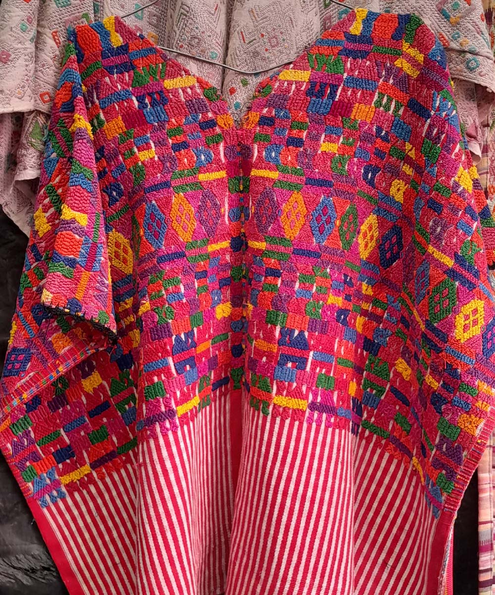 Red and purple huipil with stripes