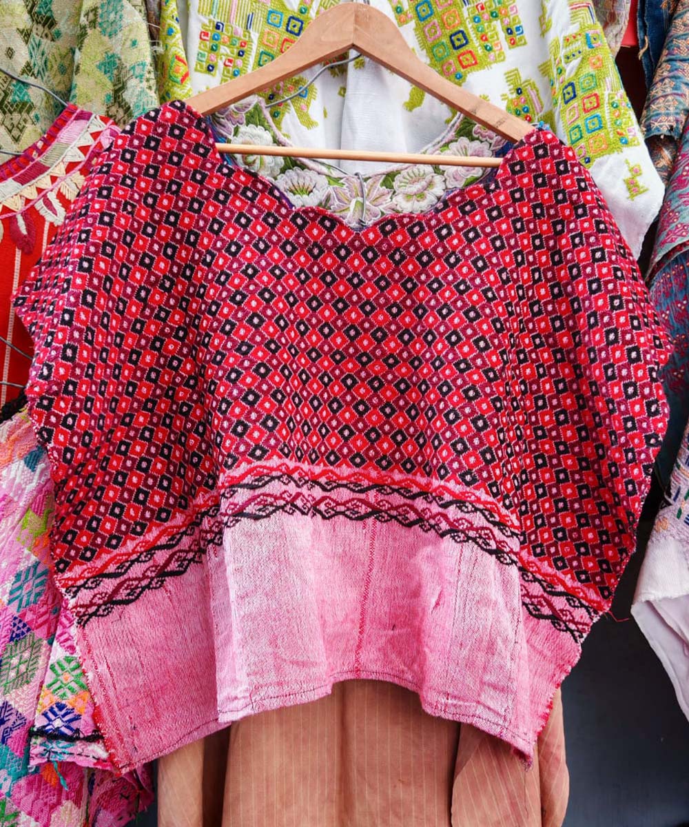 Red checker huipil