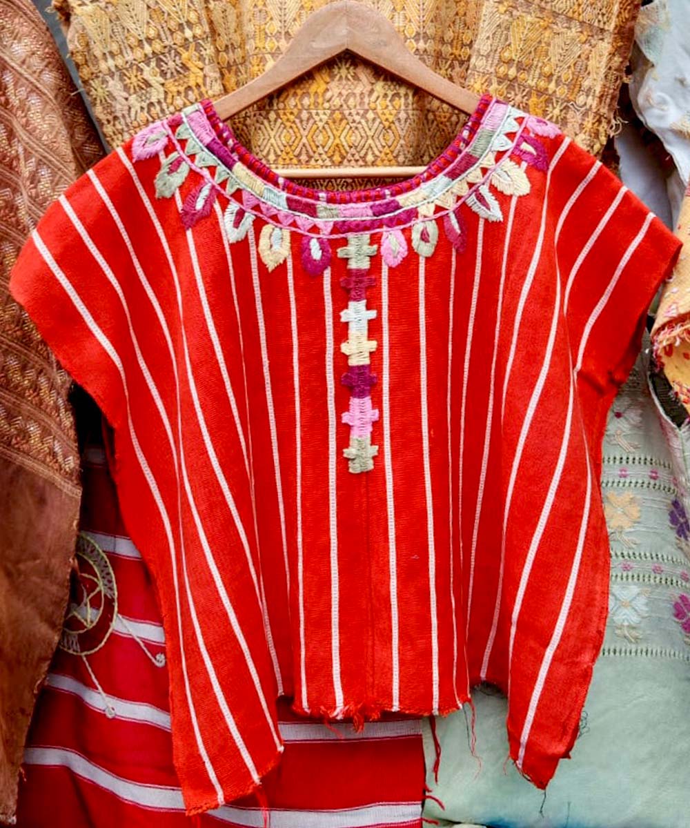 Vintage Guatemalan huipil with handwoven Mayan embroidery