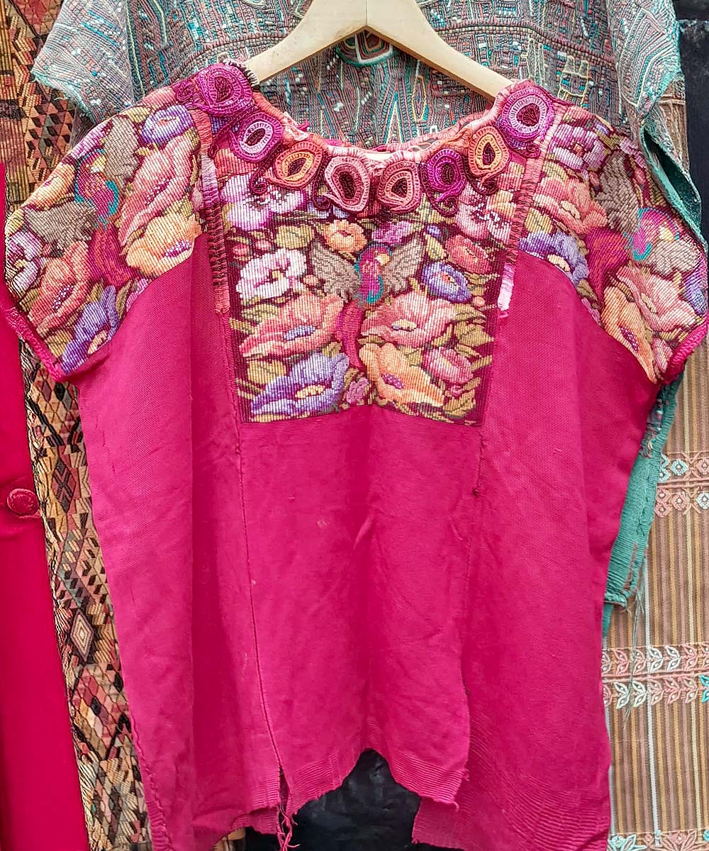 Pinky red floral Chichi huipil