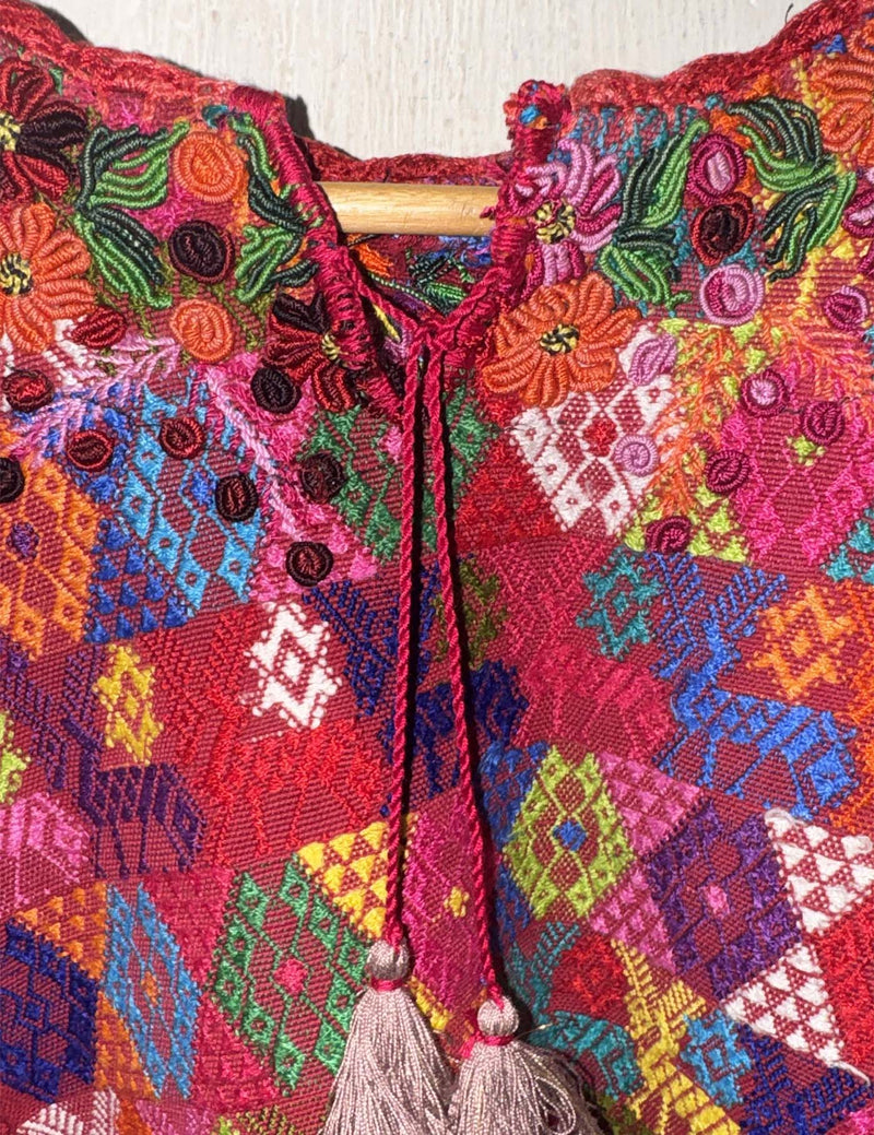 Red with Rococo Neckline Cobán Huipil #8-534