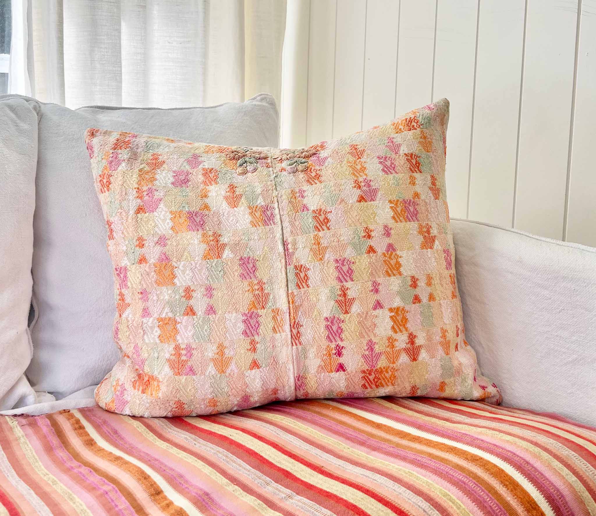 Pillow made from vintage Guatemalan huipil textiles