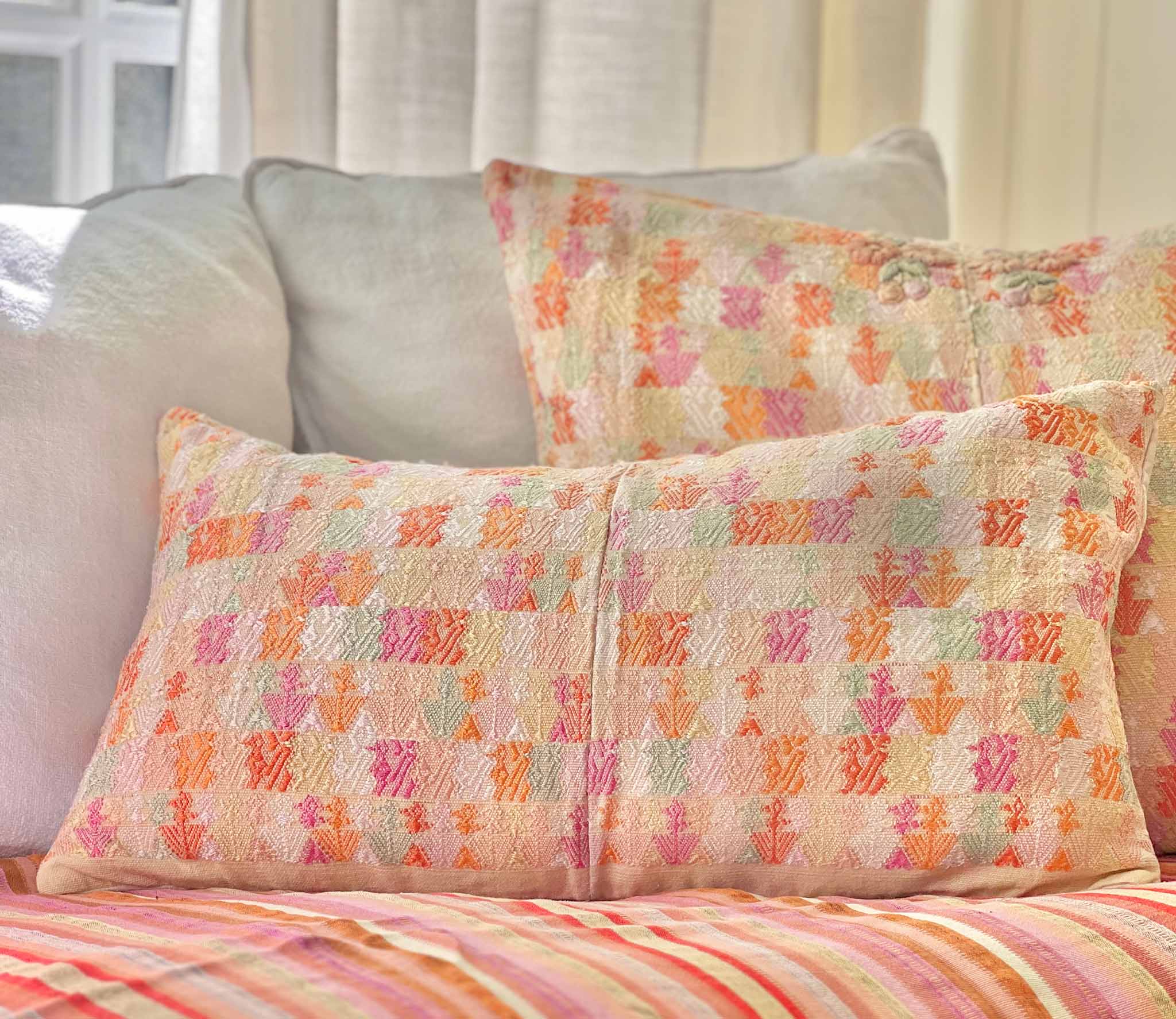 Pillow made from vintage Guatemalan huipil textiles