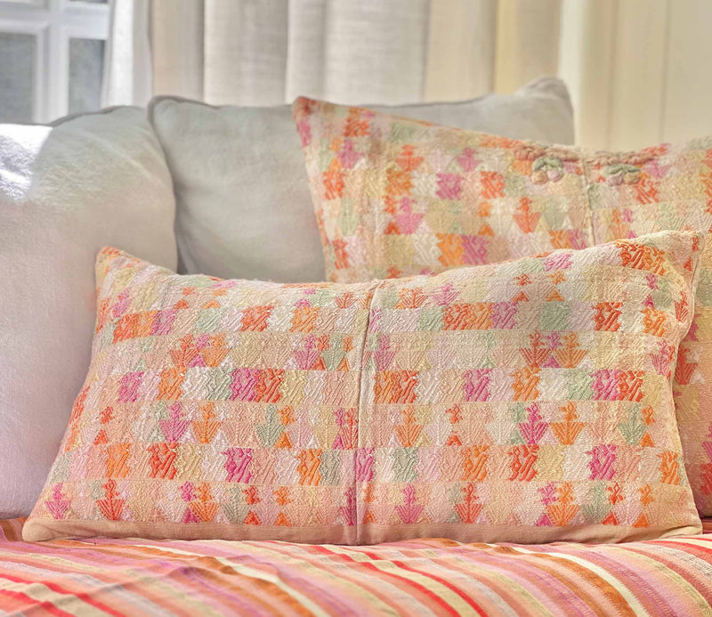 Pillow made from vintage Guatemalan huipil textiles