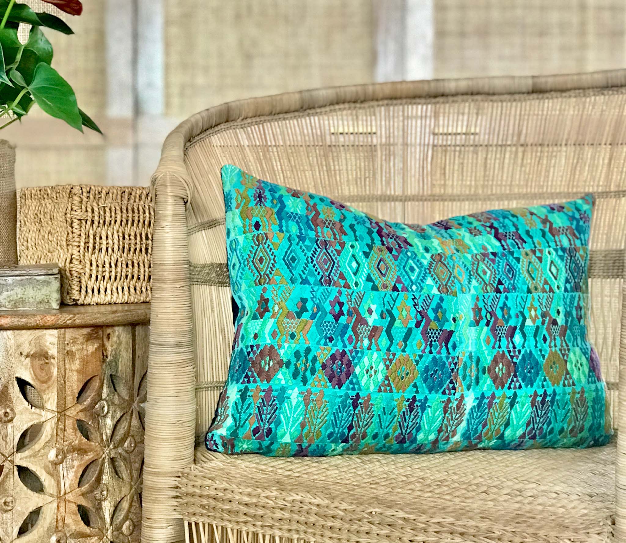 Embroidered Vintage textile huipil cushion