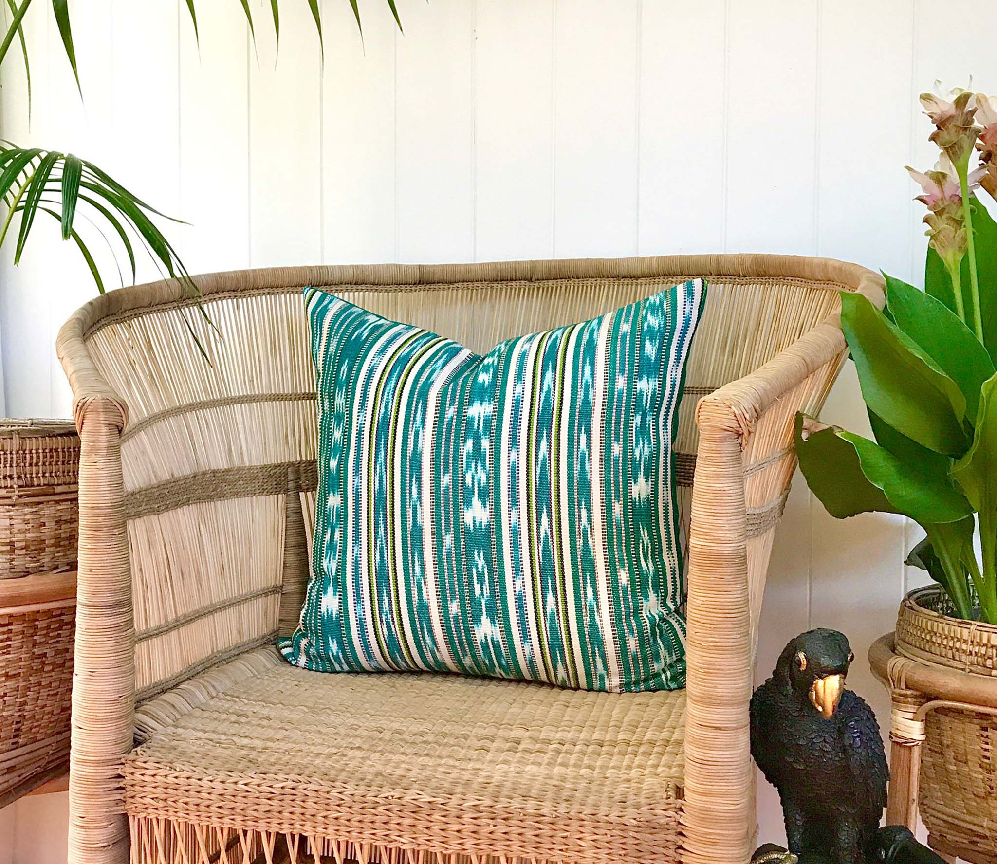 Woven ikat pillow - Guatemalan fabric