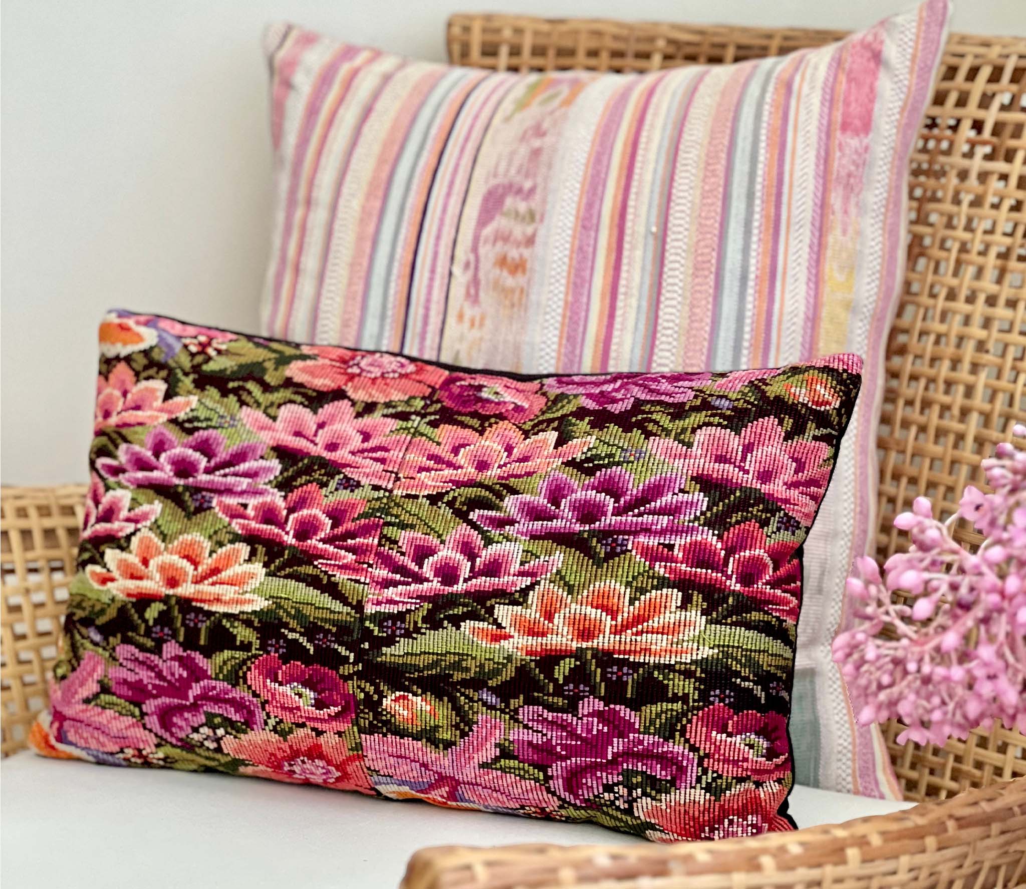 Pillow made from vintage Guatemalan huipil textiles