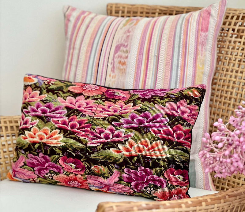 Pillow made from vintage Guatemalan huipil textiles