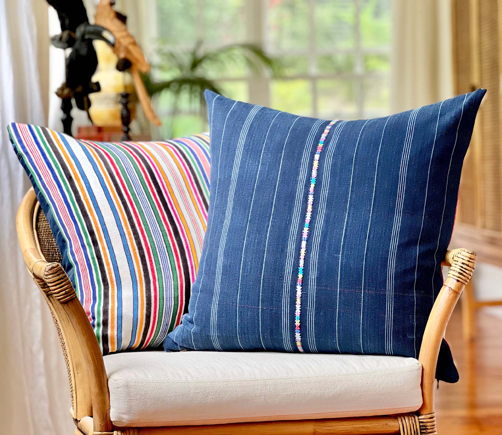 Embroidered Guatemalan huipil textile repurposed into a pillow