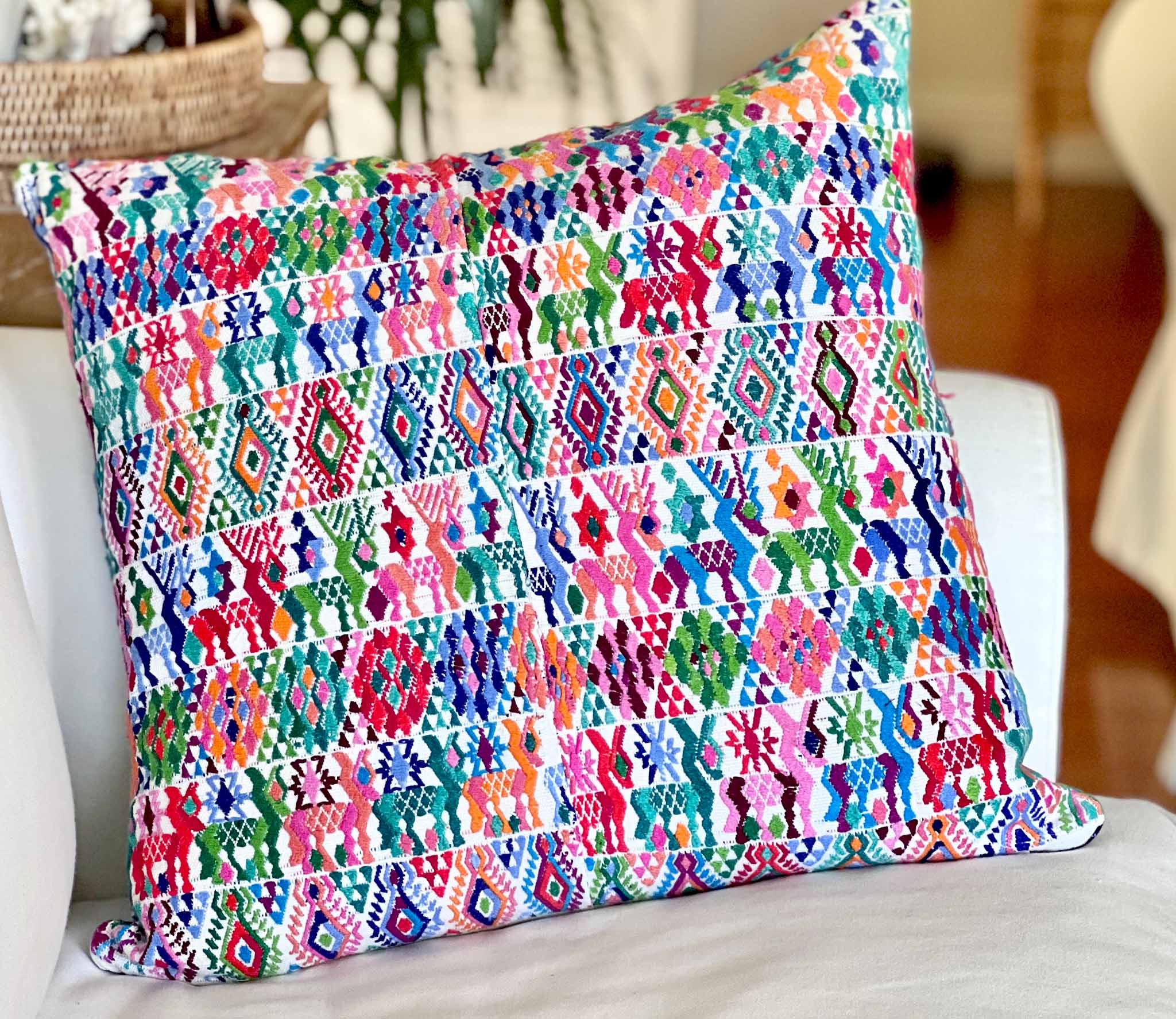 Pillow made from vintage Guatemalan huipil textiles