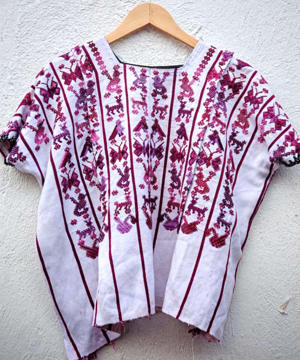 Berry and white San Lucas Toliman huipil