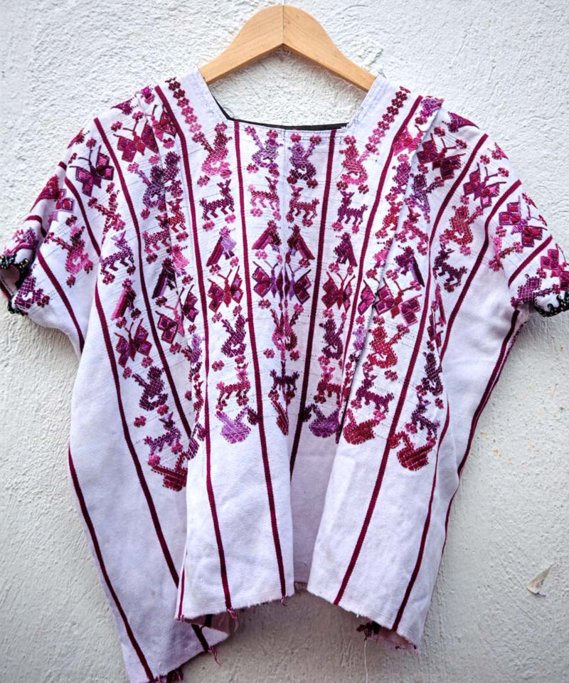 Berry and white San Lucas Toliman huipil