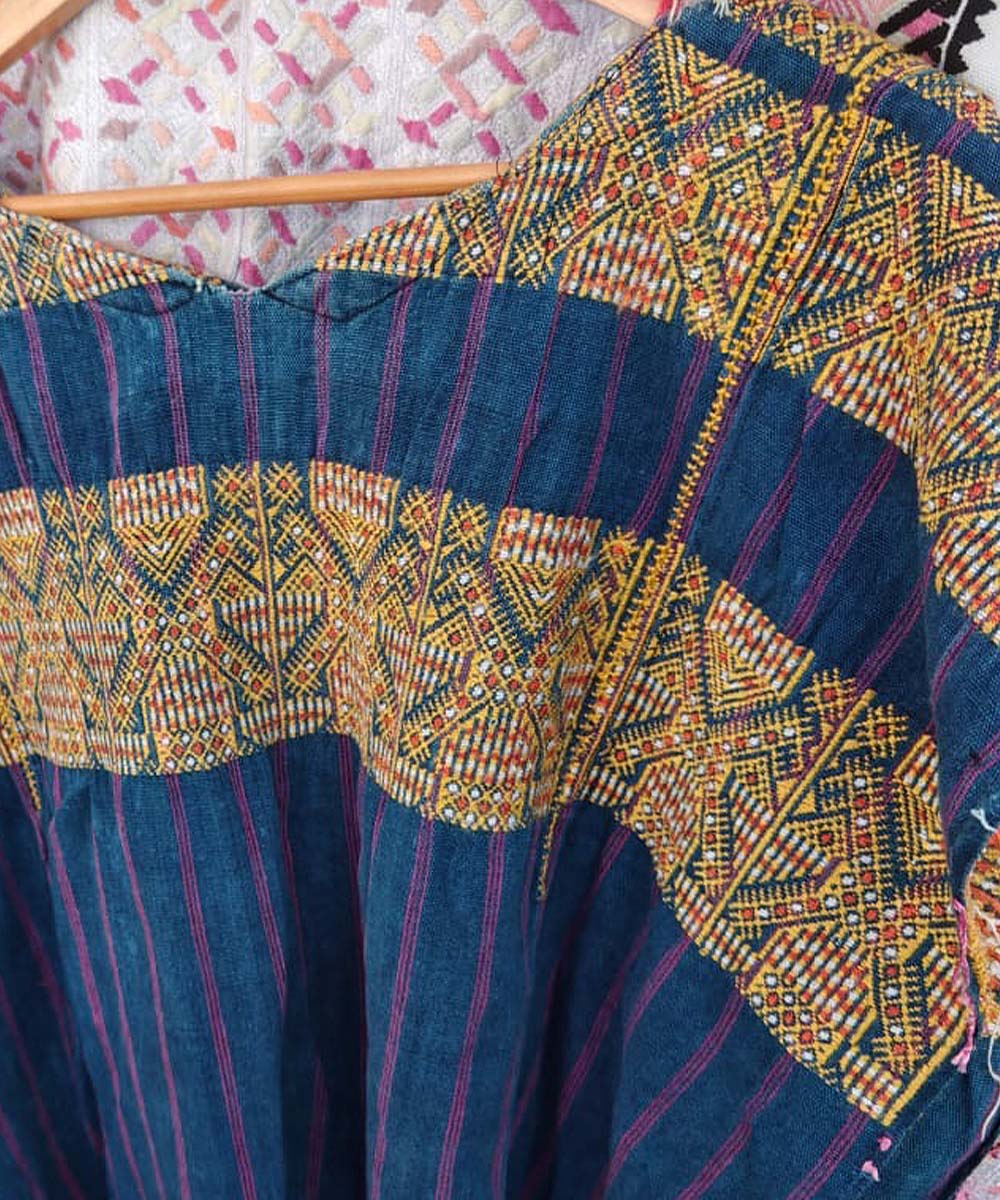 Brown and indigo Xejuyub huipil