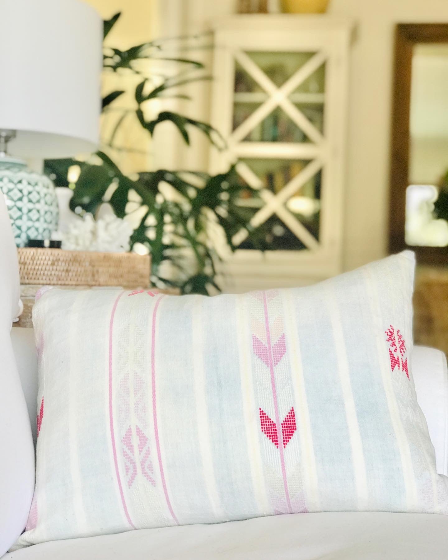 Vintage textile pillows made from a Guatemalan huipil and corte.