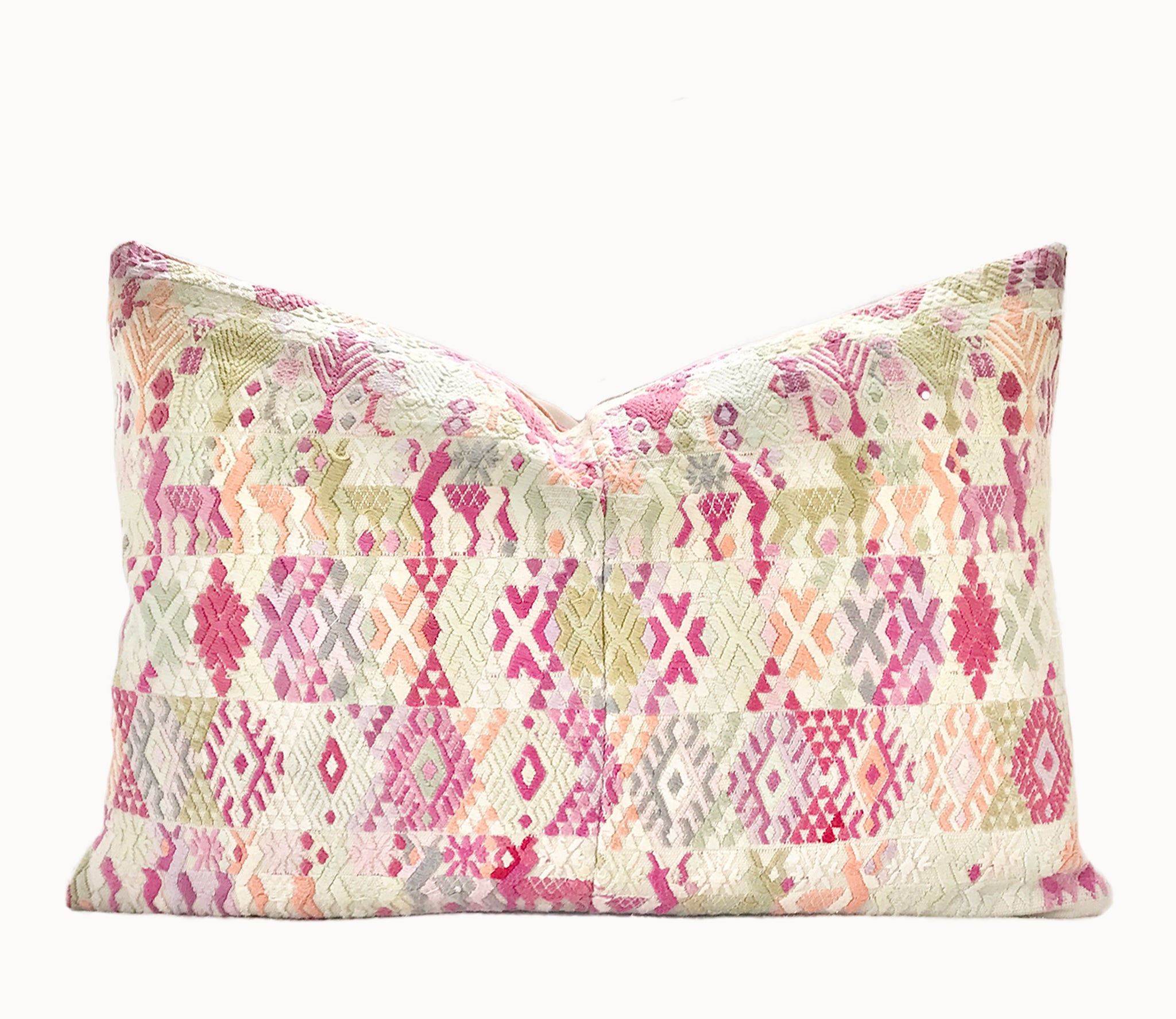 Vintage textile cushions made from a Guatemalan huipil and corte.
