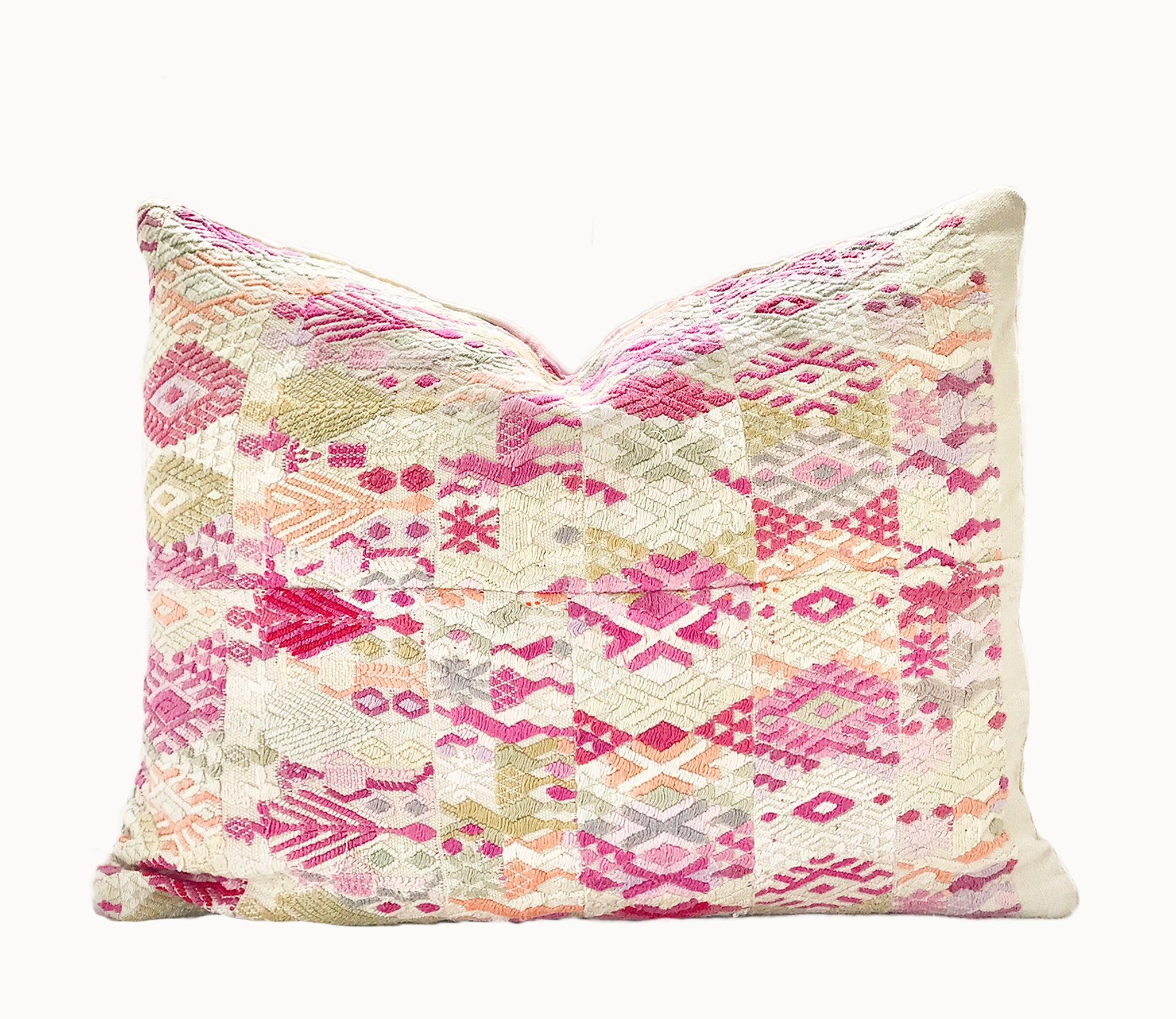 Vintage textile cushions made from a Guatemalan huipil and corte.