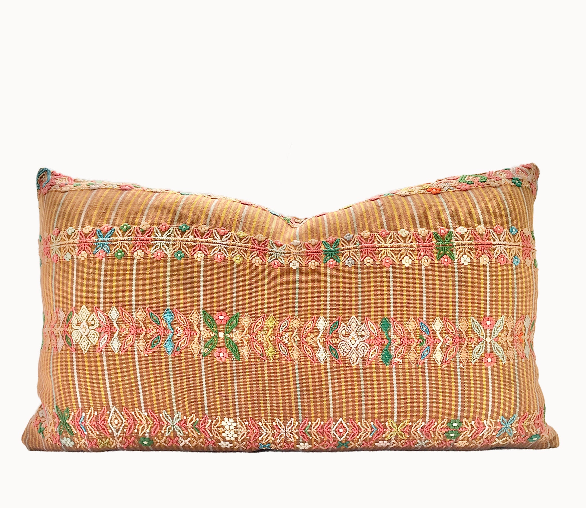 Vintage textile cushions made from a Guatemalan huipil and corte.