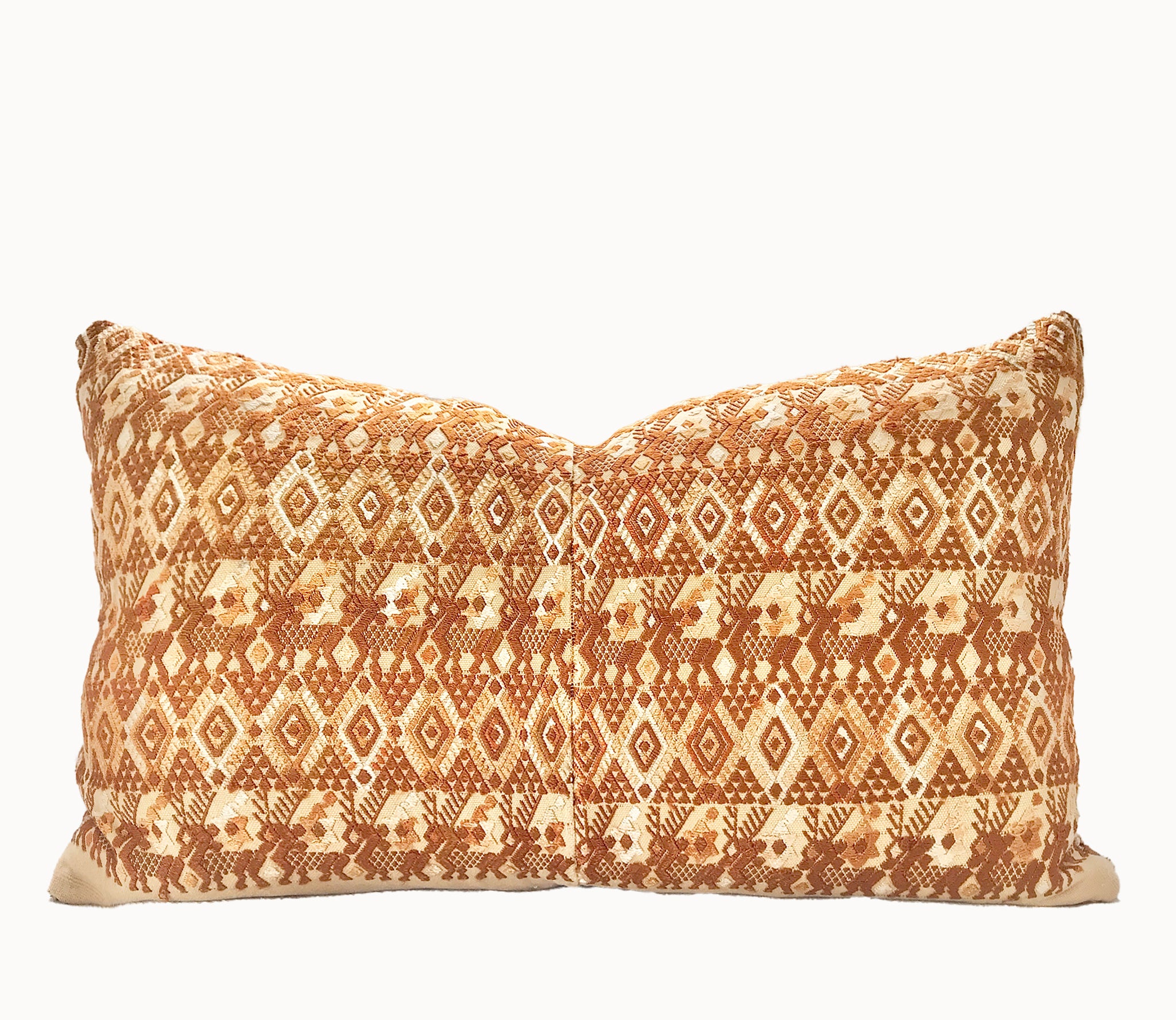 Vintage textile cushions made from a Guatemalan huipil and corte.
