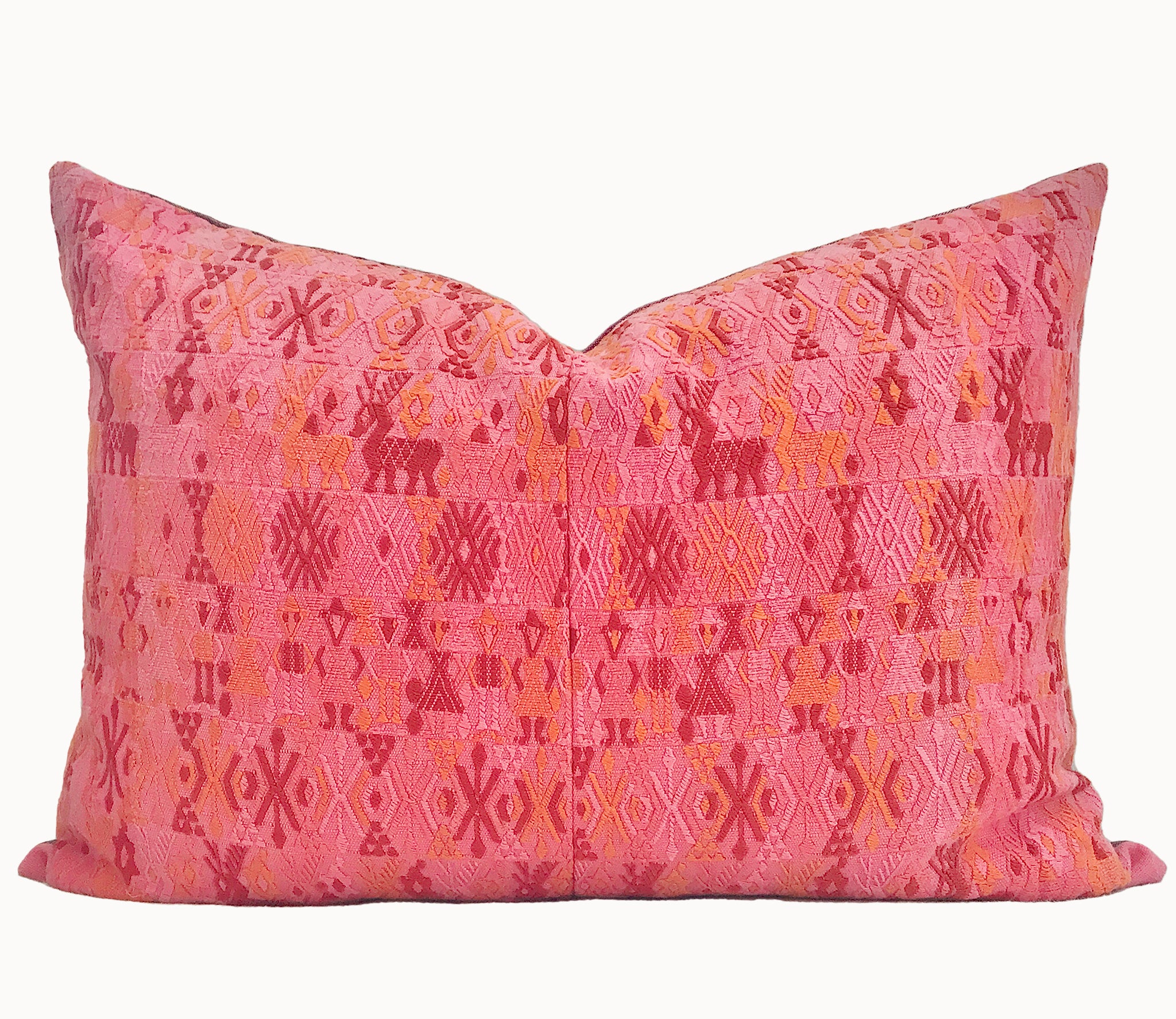 Guatemalan Huipil Pillow - Orange Coban VI
