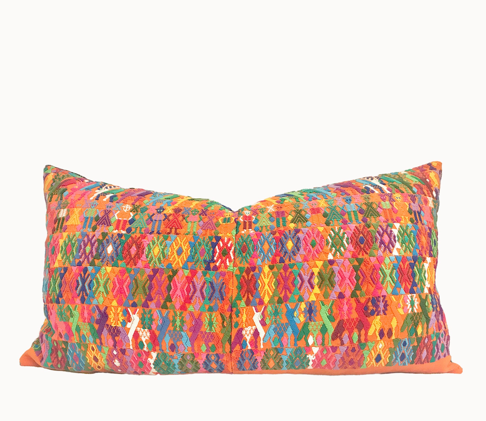 Vintage textile cushions made from a Guatemalan huipil and corte.