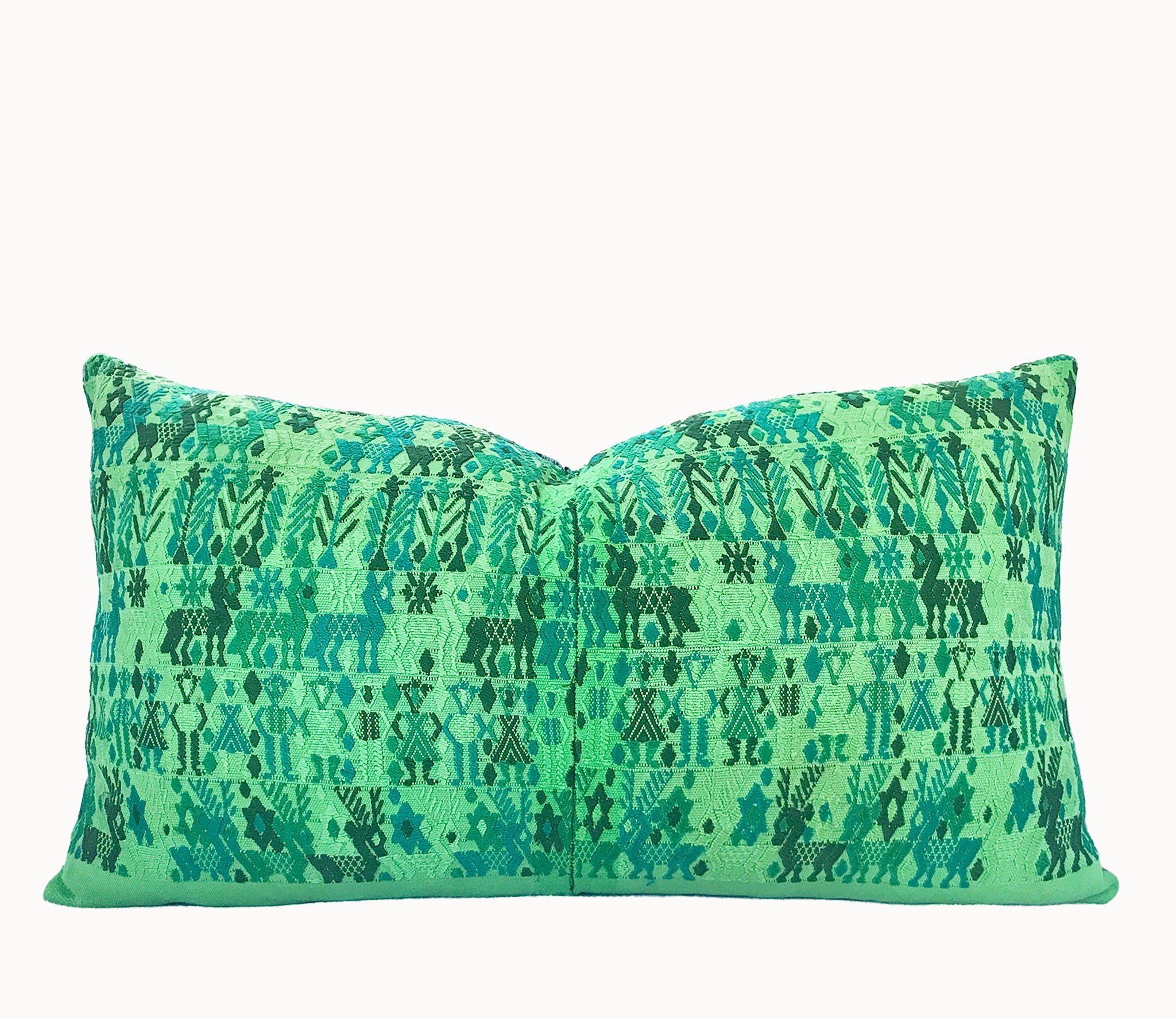 Vintage textile cushions made from a Guatemalan huipil and corte.