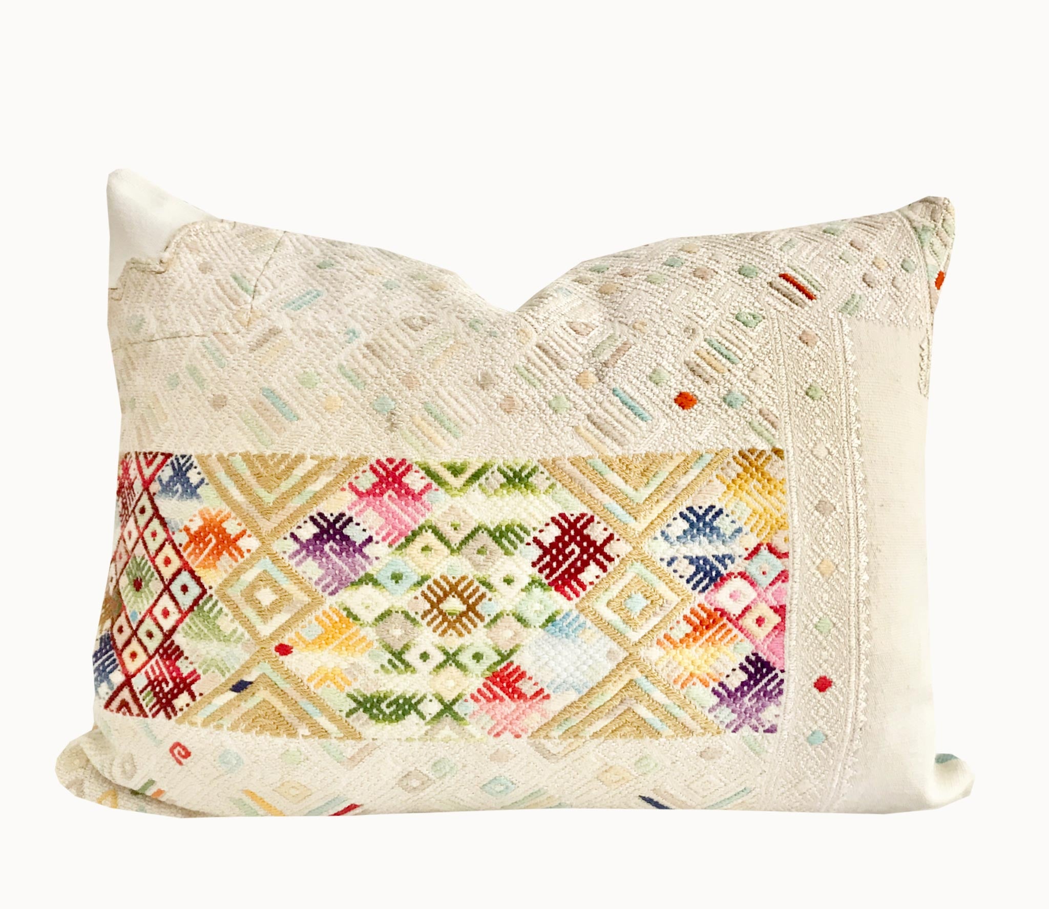 Vintage textile huipil cushion