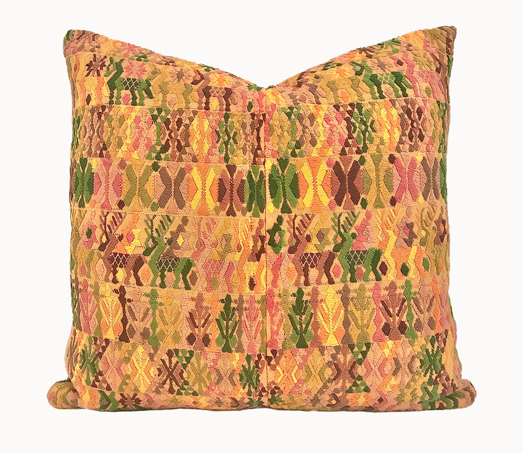 Vintage textile cushions made from a Guatemalan huipil and corte.