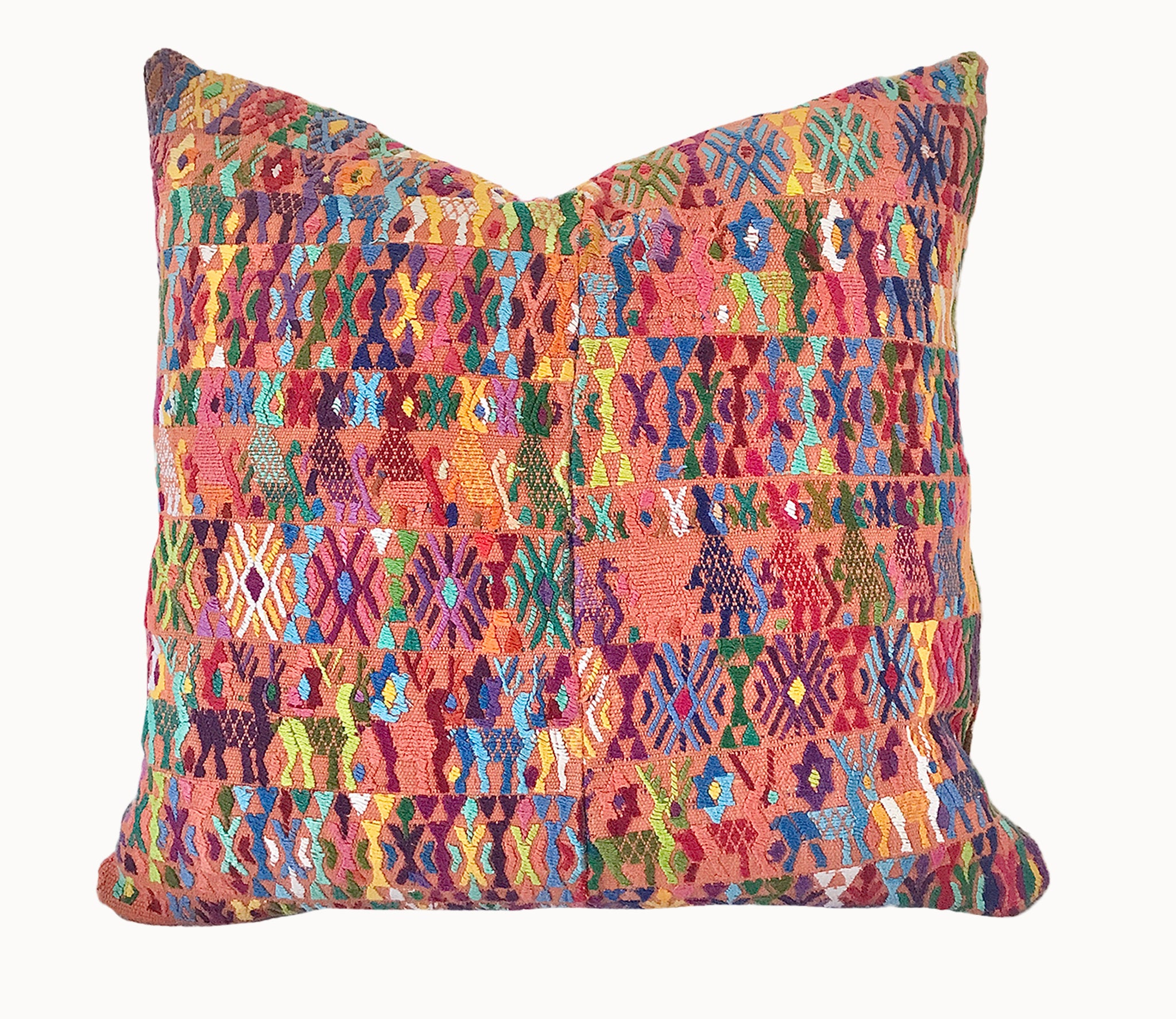 Vintage textile cushions made from a Guatemalan huipil and corte.